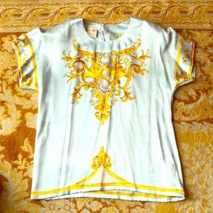 Escada 100% silk blouse rococo baroque top fish S